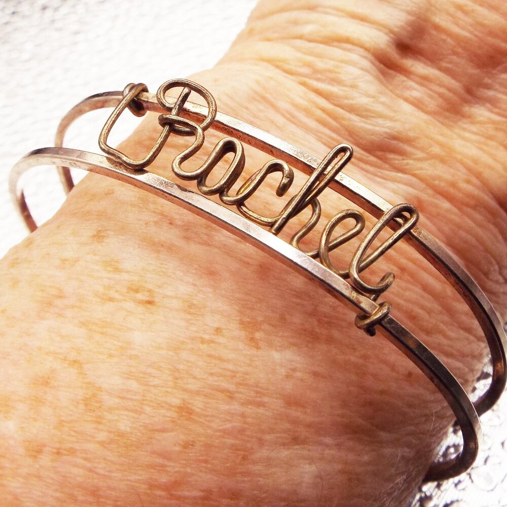 VINTAGE 50's "RACHEL" IN SCRIPT TWO TONE CUFF BRACELET 22